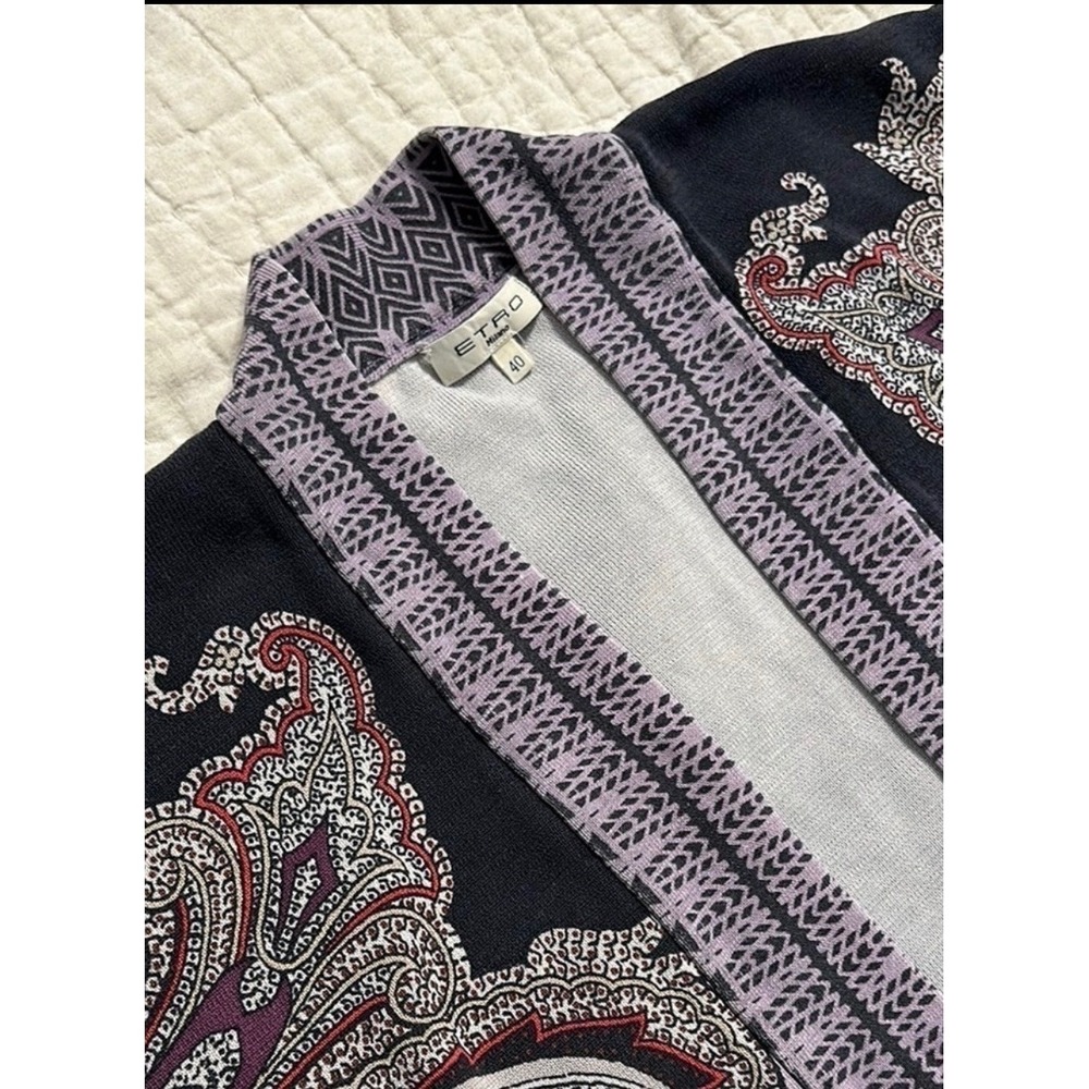 Etro Milano Womens 100% Silk Paisley Knit Cardigan Open Front Purple Size IT 40 - Picture 3 of 7